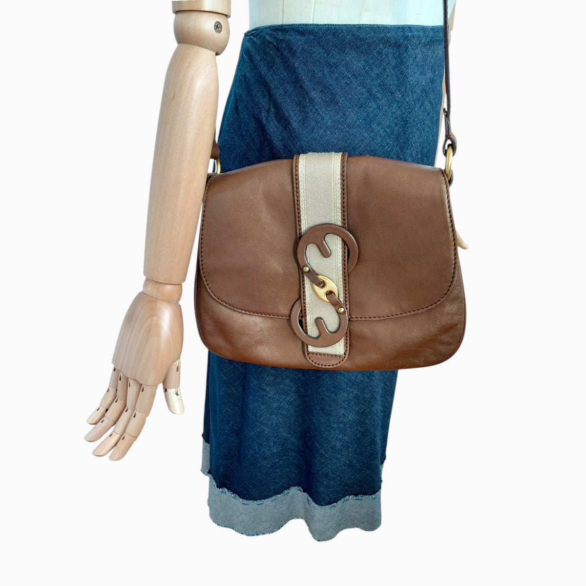 Escada leder handtas vintage cognac schoudertas old money quietluxury
